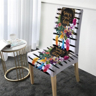 Κάλυμμα Καρέκλας Λευκό Φλοράλ Με Μαύρες Ρίγες