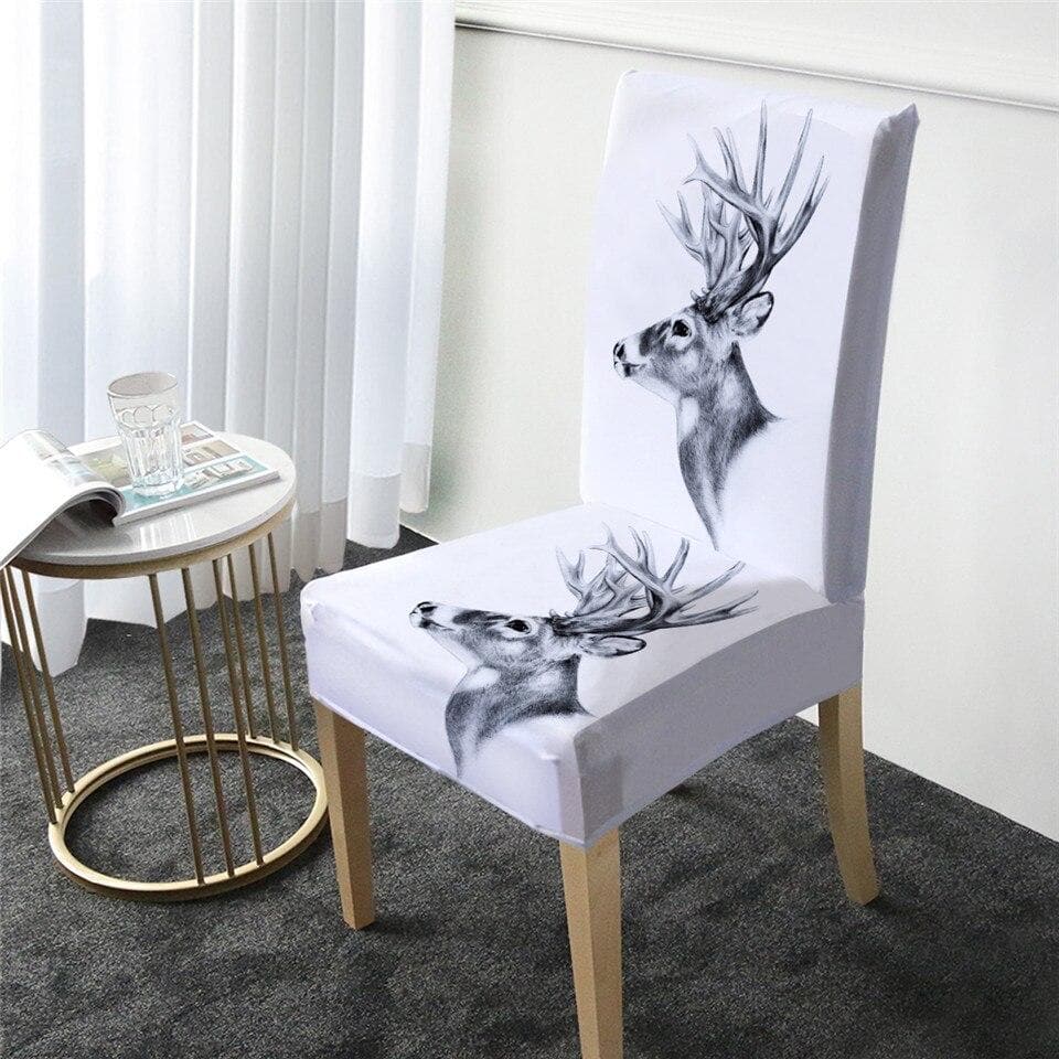 Λευκό Κάλυμμα Καρέκλας Με Σκανδιναβικούς Τάρανδους