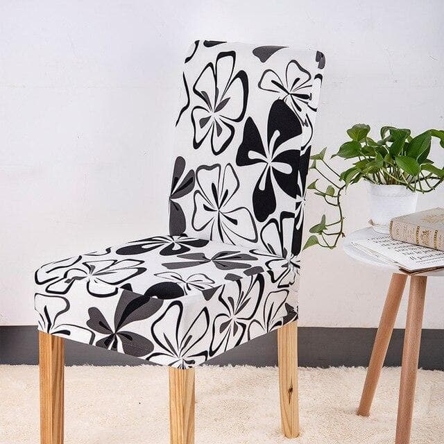 Λευκό Κάλυμμα Καρέκλας Με Μαύρα Λουλούδια Ταϊτή