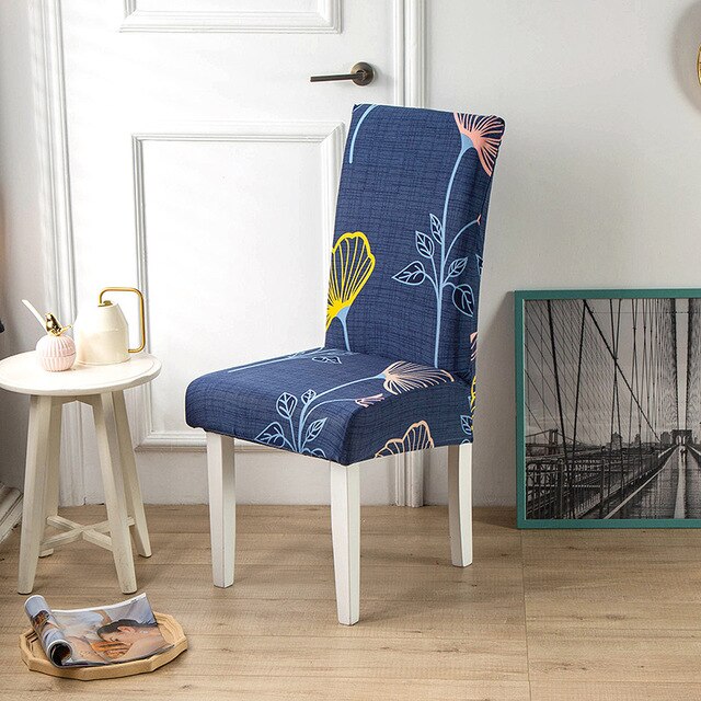 Κάλυμμα Καρέκλας Με Φυτικό Σχέδιο Σκούρο Μπλε