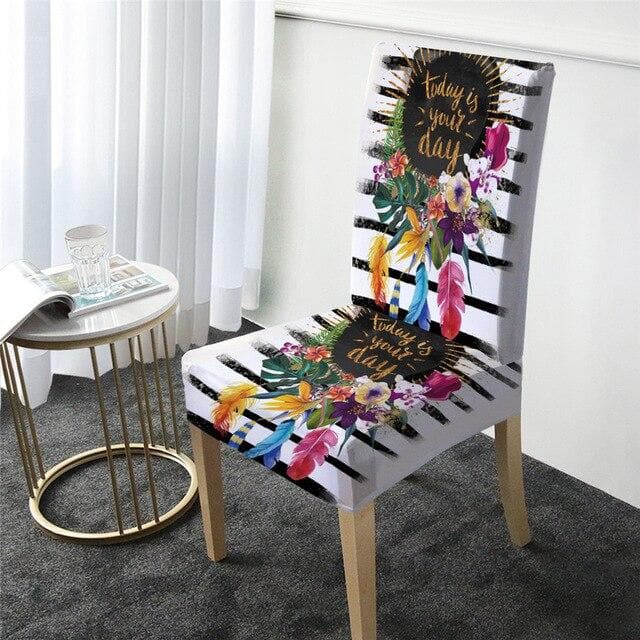 Κάλυμμα Καρέκλας Λευκό Φλοράλ Με Μαύρες Ρίγες