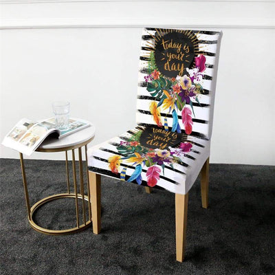 Κάλυμμα Καρέκλας Λευκό Φλοράλ Με Μαύρες Ρίγες