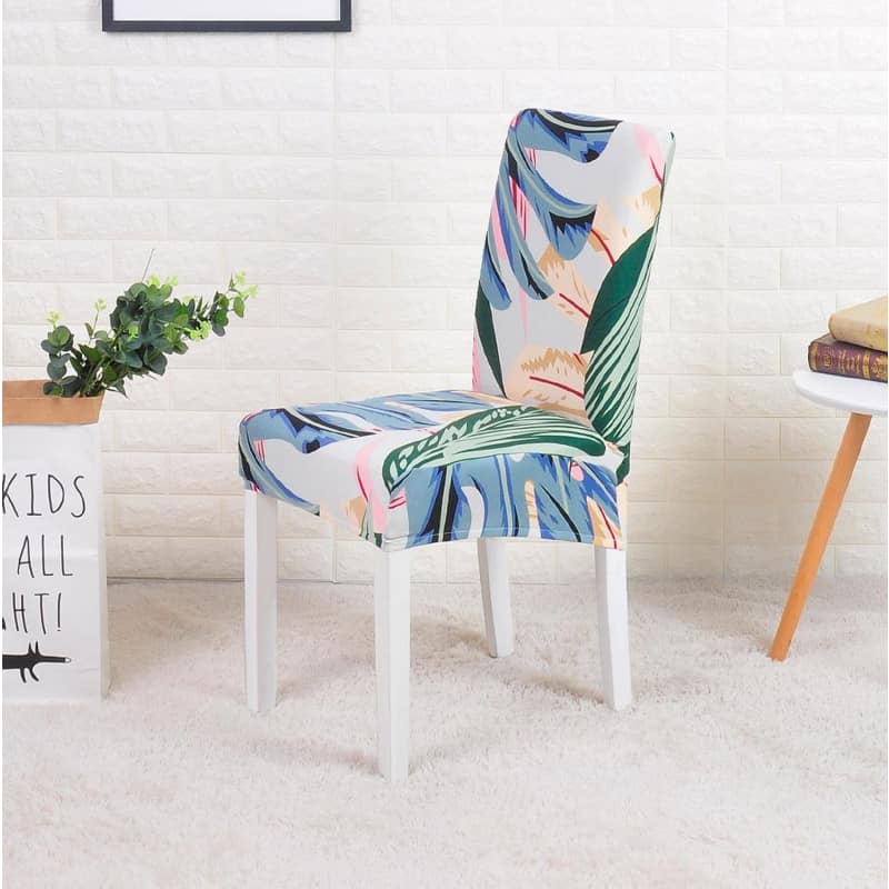 Κάλυμμα Καρέκλας Σε Γκρι Ανοιχτό Χρώμα Με Μπλε, Μπεζ Και Πράσινα Φύλλα