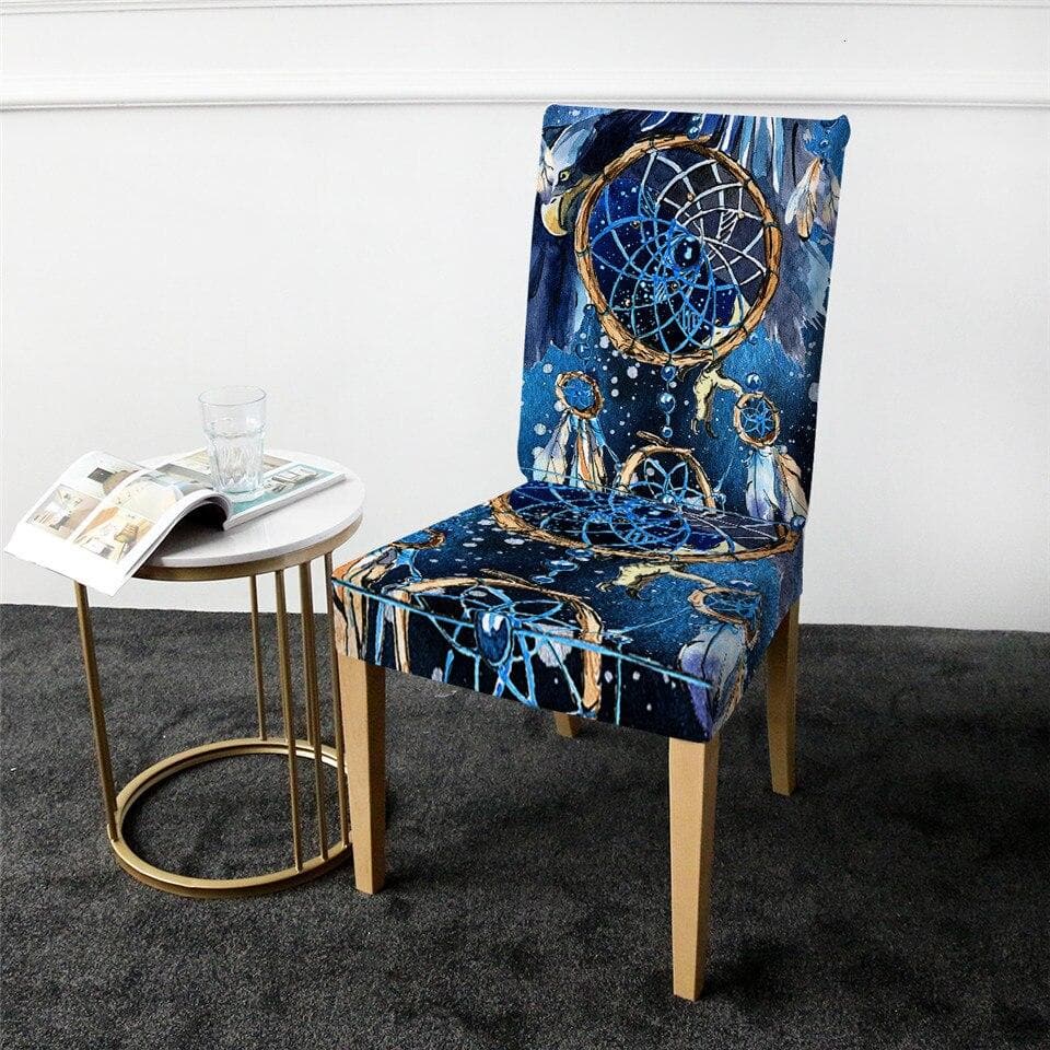 Γκρι Κάλυμμα Καρέκλας Με Μπλε Σχέδια