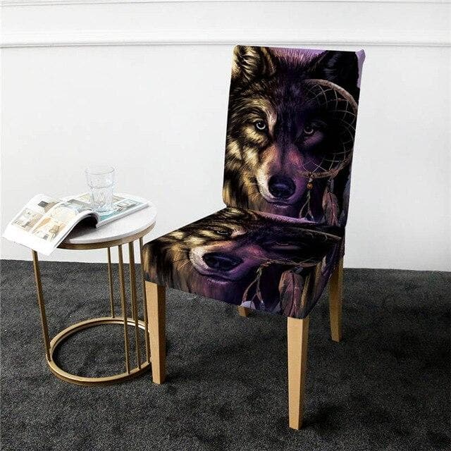Κάλυμμα Μαύρης Καρέκλας Με Λύκο